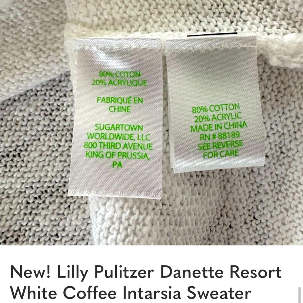 Lilly Pulitzer Danette Sweater Coffee Beach Repeat Graphic Resort White M NWOT - Picture 9 of 12